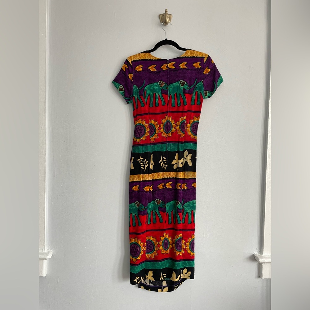 Vintage Jessica Howard Elephant Tribal Print Wrap Dress | size 6 Petite - Picture 4 of 6
